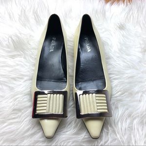 Prada | Patent Leather Point Toe Buckle Flats 37